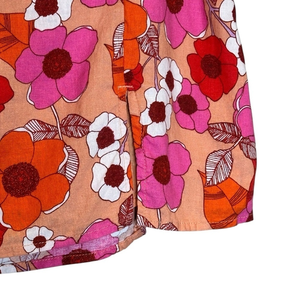 Urban Outfitters Pink, Orange, and White Floral Linen Lined Mini Skirt Medium - Picture 3 of 10